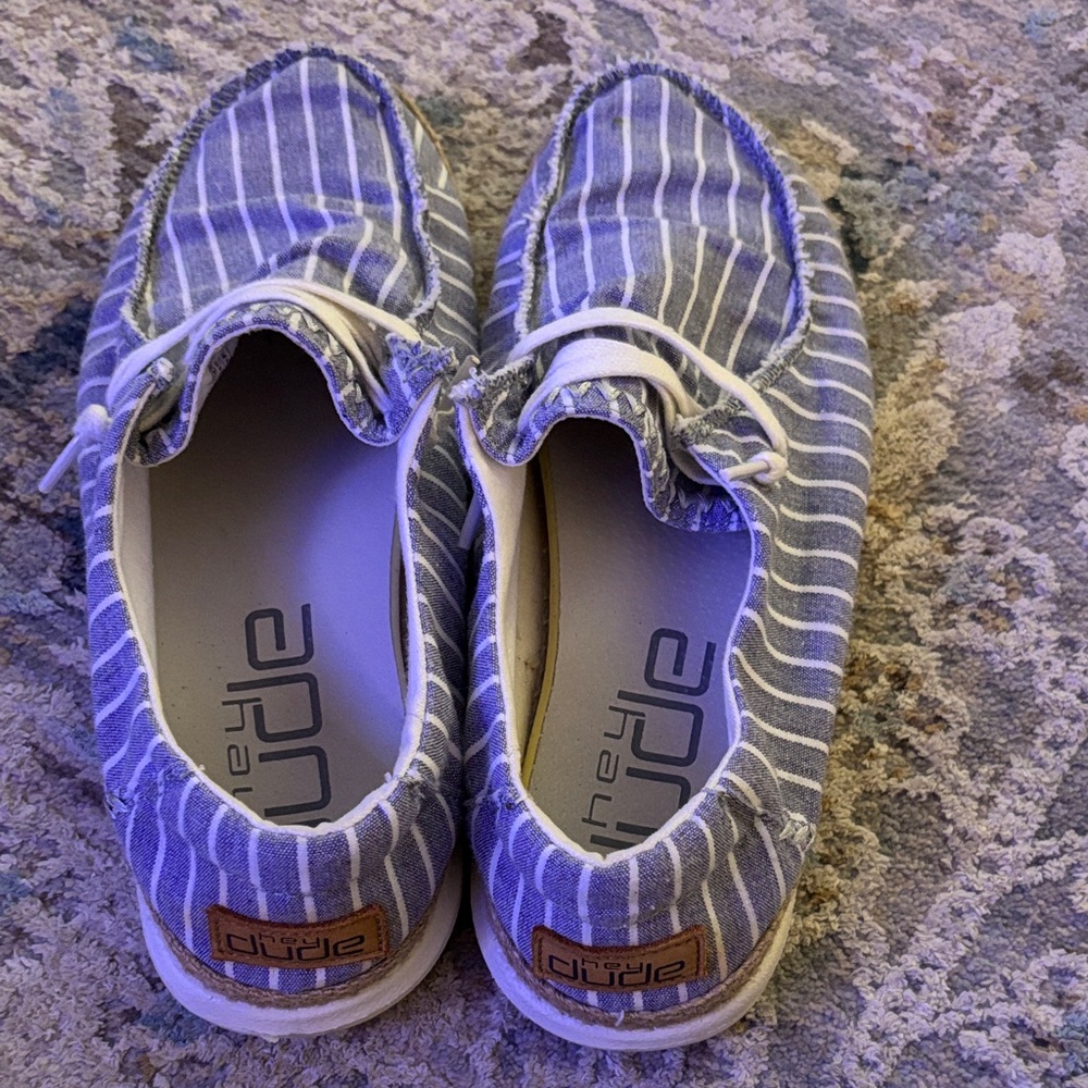 Hey Dude Blue Striped Moccasins